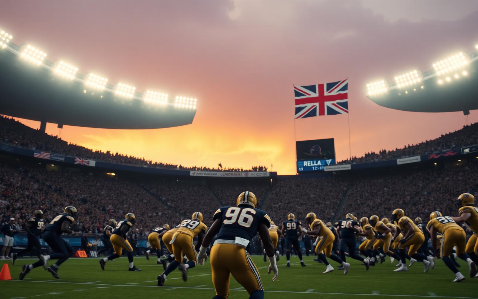 University American football players on the field in the UK