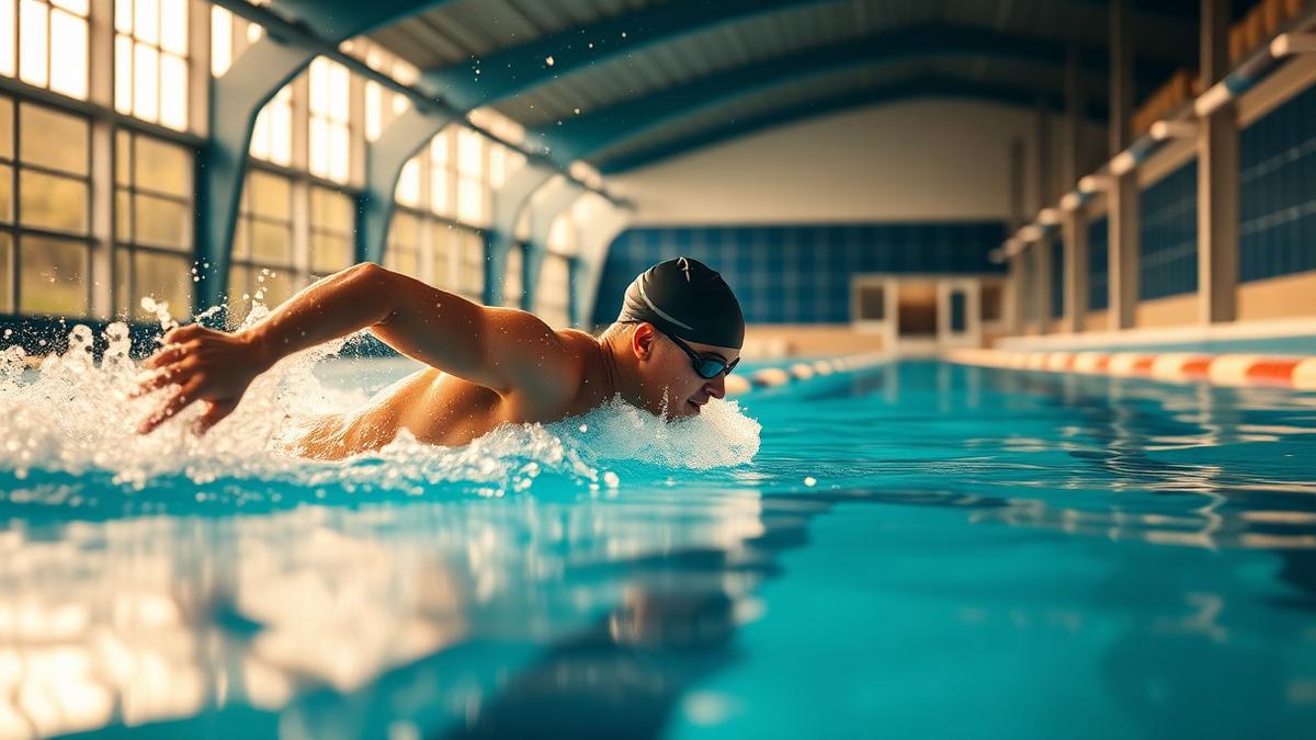 A competitive swimmer training in a university pool